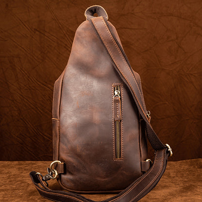 Genuine Leather Bag for Men Shoulder Crossbody Hiking Travel Bag