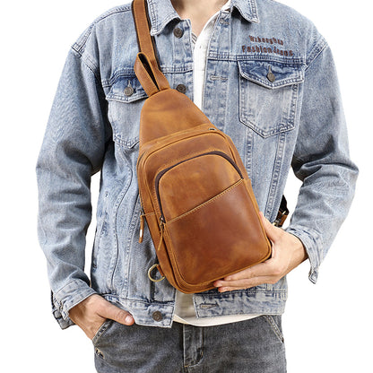 Genuine Leather Bag for Men Shoulder Crossbody Hiking Travel Bag