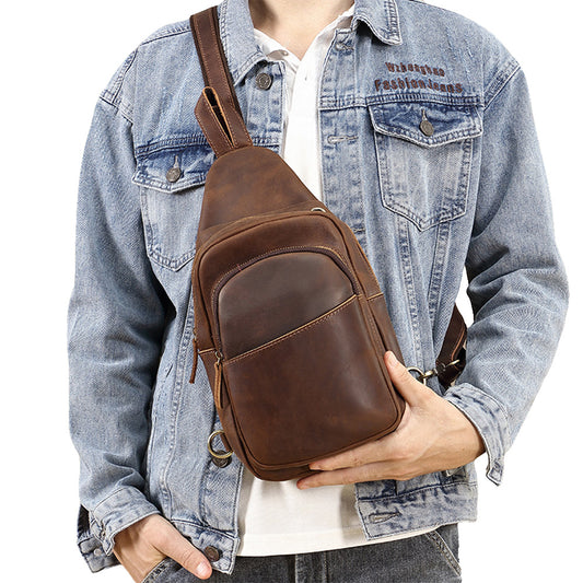 Genuine Leather Bag for Men Shoulder Crossbody Hiking Travel Bag