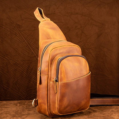 Genuine Leather Bag for Men Shoulder Crossbody Hiking Travel Bag