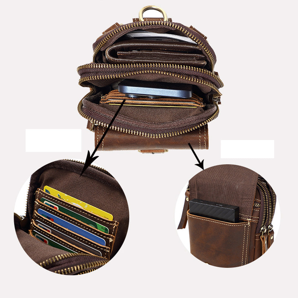 Men's Genuine Leather Waist Pouch Belt Crossbody Bag for Moible Casual Travel Bag