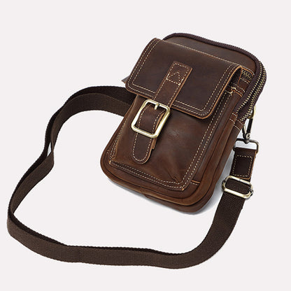 Men's Genuine Leather Waist Pouch Belt Crossbody Bag for Moible Casual Travel Bag