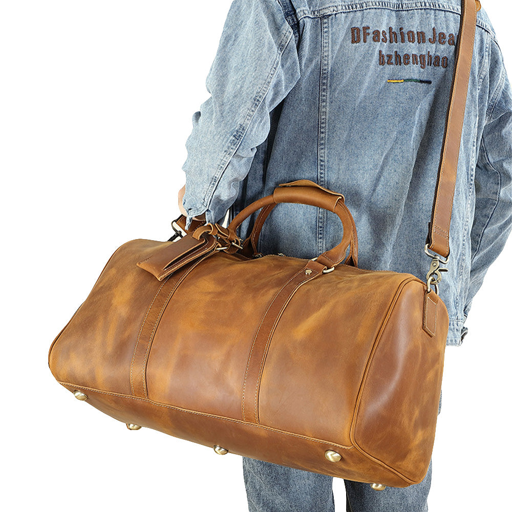 Luxury Full Grain Cowhide Leather Weekender Duffel Bag for Men – Stylish Travel & Coach Bags