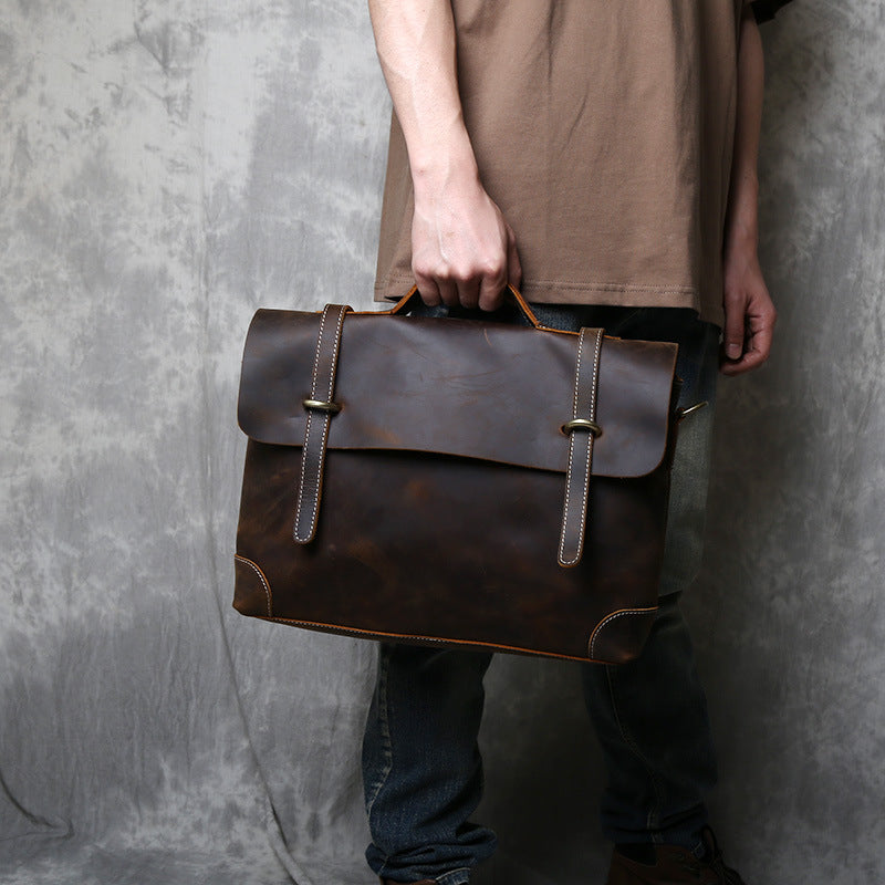 Genuine Leather Briefcase Messenger Bag Vintage Shoulder Satchel Laptop Bag