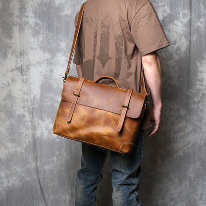 Genuine Leather Briefcase Messenger Bag Vintage Shoulder Satchel Laptop Bag