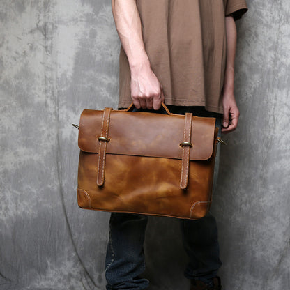 Genuine Leather Briefcase Messenger Bag Vintage Shoulder Satchel Laptop Bag