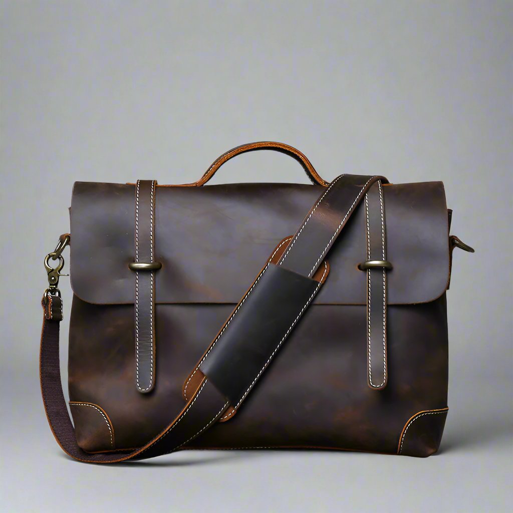 Genuine Leather Briefcase - Vintage Messenger Bag, Shoulder Satchel & Laptop Bag