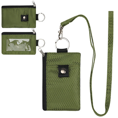 RFID Blocking Zip ID Wallet: Compact, Water-Resistant with Lanyard for Travel-green