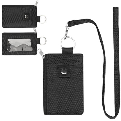 RFID Blocking Zip ID Wallet: Compact, Water-Resistant with Lanyard for Travel black color