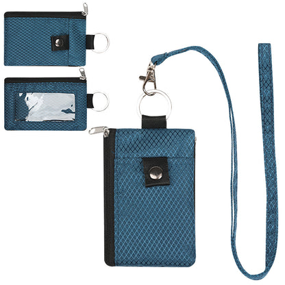 RFID Blocking Zip ID Wallet: Compact, Water-Resistant with Lanyard for Travel-navy