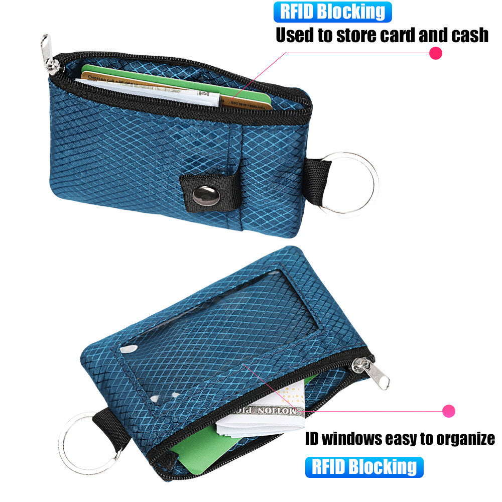 RFID Blocking Zip ID Wallet: Compact, Water-Resistant with Lanyard for Travel