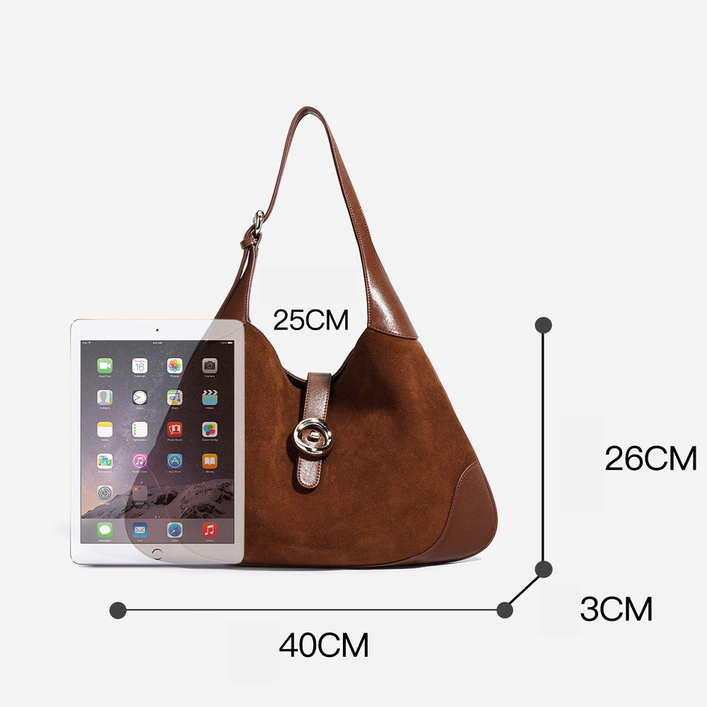 Suede Shoulder Bag  Cowhide Tote Bag- Coffee