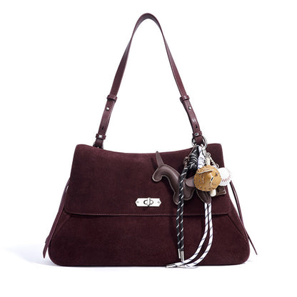 Welington Calfskin Medium Shoulde Bag Women Retro Suede Bag Fall Work Handbag