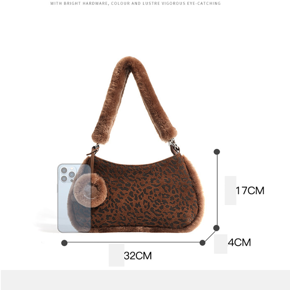 Suede Leopard Print Light Luxury Versatile Shoulder Bag With Faux Fur