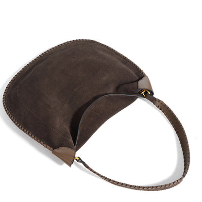 Hobo Soft Bag In Braided Suede Calfskin Leather Suede Shoulder Bag - Brown