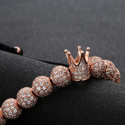 Luxury Cz Imperial Crown Braided Sparkle Bracelet King Cystol Ball Braclet