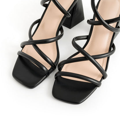 Women's Heels Chunky Block Strappy Square Open Toe Buckle Heeled Sandals