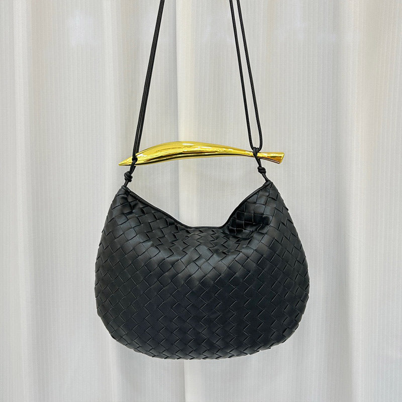 Sardine Intrecciato cowhide weave Top Handle Women Shoulder Bag 【Large】,Cowhide - CIVIBUY