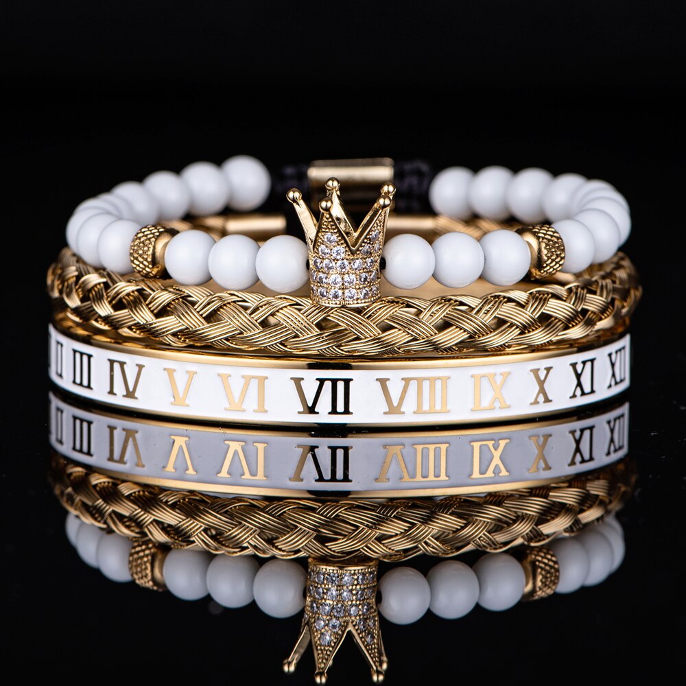 Crown King 18K Gold Beads Luxury Charm Fashion Jewelry【white】 - CIVIBUY