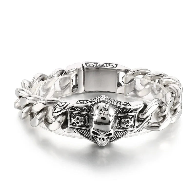 Skull Stainless Steel Viking Chain Heavy motor Wristband Men's Bracelets - CIVIBUY