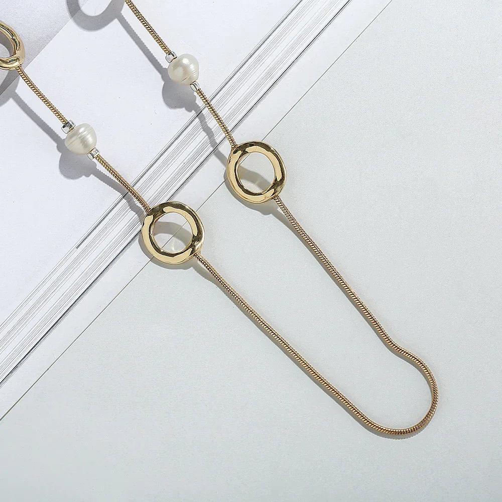 Long 32-inch Double Circle Link Necklace Rhodium on Sterling Silver - CIVIBUY