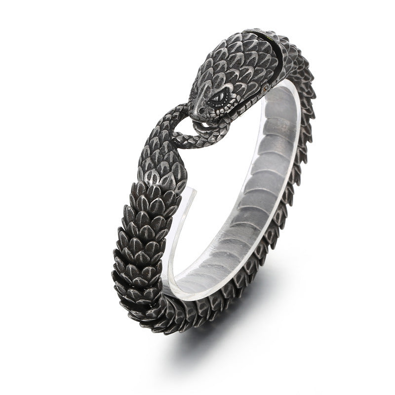 rattlesnake stainless steel heavy bracelet for men biker style bracelet - CIVIBUY
