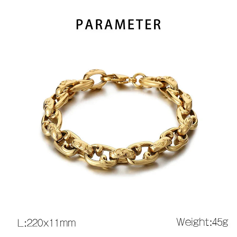 Classic Stainless Steel Chain Link Bracelet baroque carving Bracelets Men's Bracelets - CIVIBUY