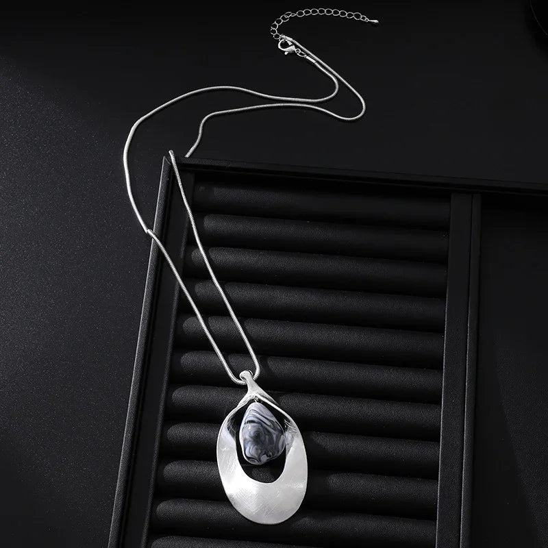 Geometric Pendant Necklace long silver Pendant Necklace - CIVIBUY