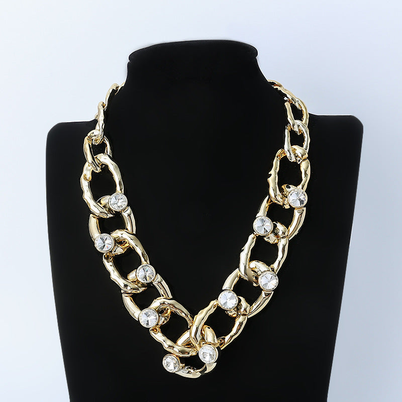 Gold Chunky Hammered Link Chain Sparkly Necklace - CIVIBUY