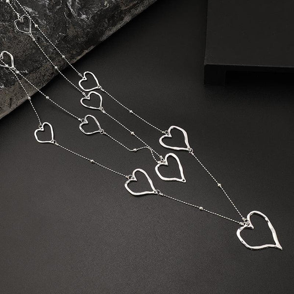 Lange 32-inch Double Circle Link ketting Rhodium op Sterling Zilver