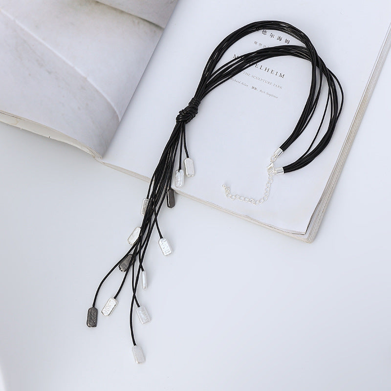 Long necklace leather featuring whip-shape leather tassels necklace - CIVIBUY