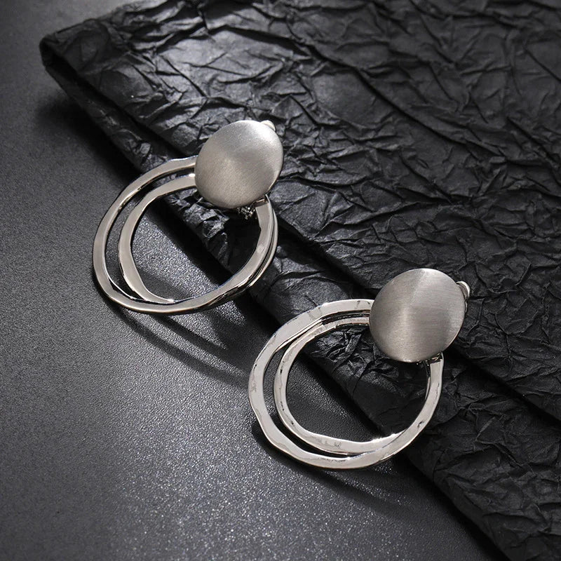 Matte Gold Silver Large Clip On Earrings for Women Statement Earrings - CIVIBUY