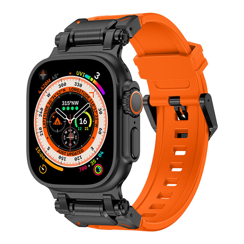 Apple Watch Ultra 2 Silicone Strap and Stainless Steel Buckle Designed for iPhone Watch【Black】 - CIVIBUY