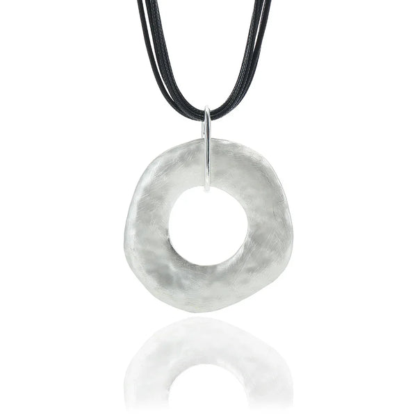 Vintage 17" ketting sterling zilver 925 zwart leer met zilveren cirkel