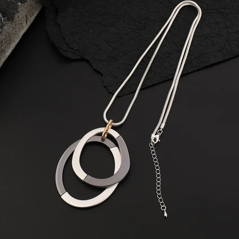 Long Pendent Round Circles Necklace for Women Suspension Goth Trending Product - CIVIBUY