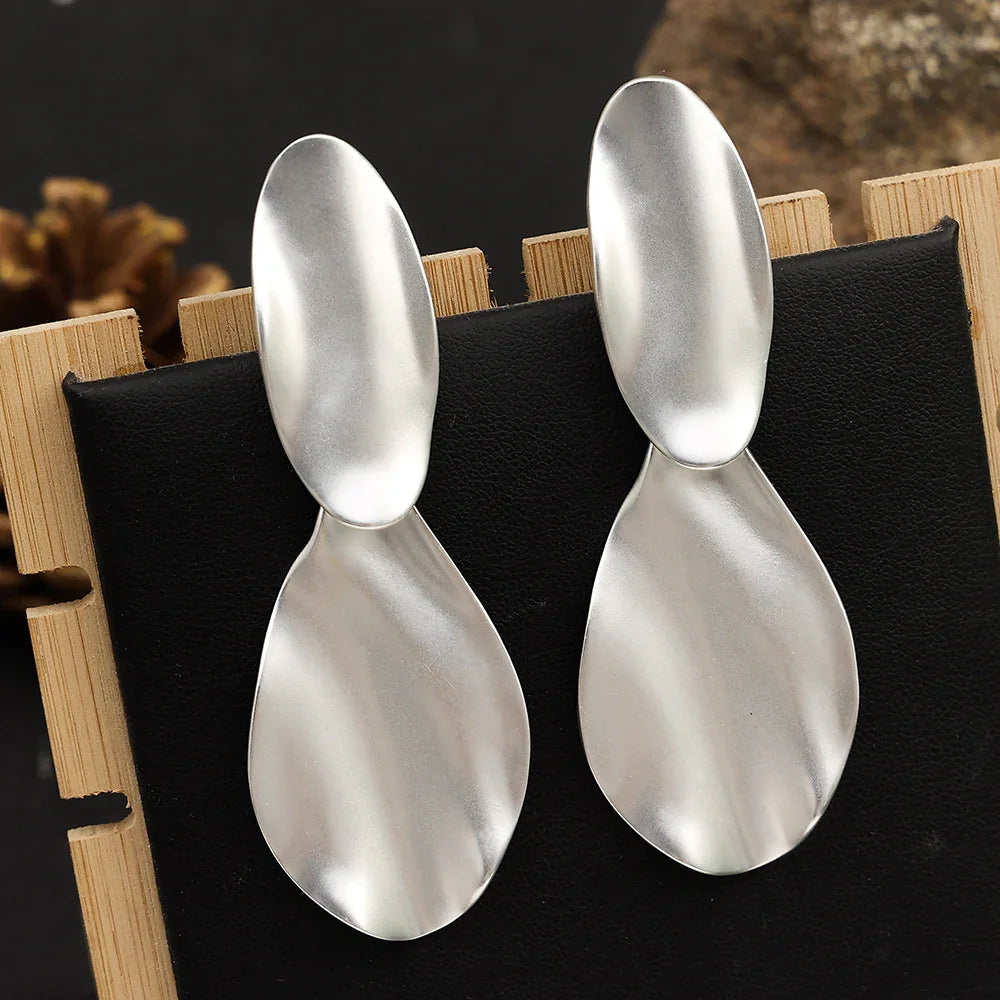 Matte Gold Silver Large Clip On Earrings for Women Statement Earrings - CIVIBUY