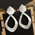 Trendy clip on 3 1/4" large matte gold or silver hammered wide cutout odd shaped earrings - CIVIBUY