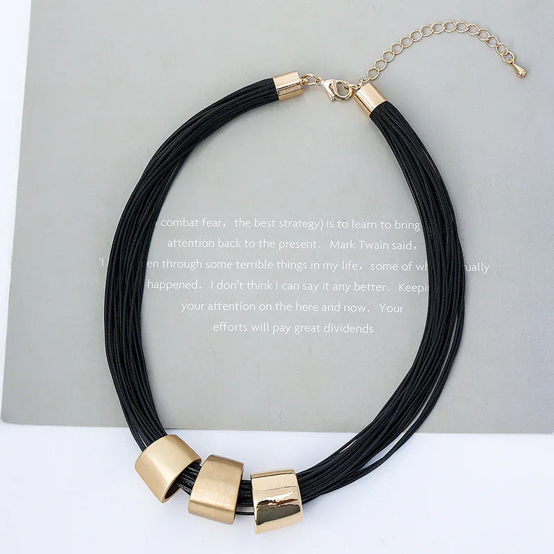 Gold Bead Wax Strand Triple Necklace Choker Jewelry - CIVIBUY