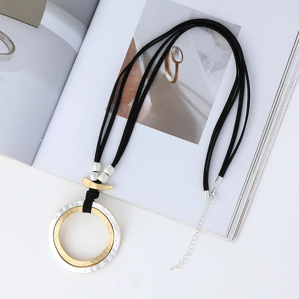 long necklace women boho geometric necklace metal multicolor circles long pendant - CIVIBUY