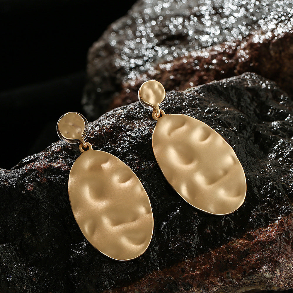 Gold Tone Organic Oval Drop Earrings - CIVIBUY