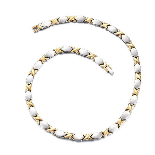 Powerful Silver & Gold Titanium Magnetic Therapy Necklace