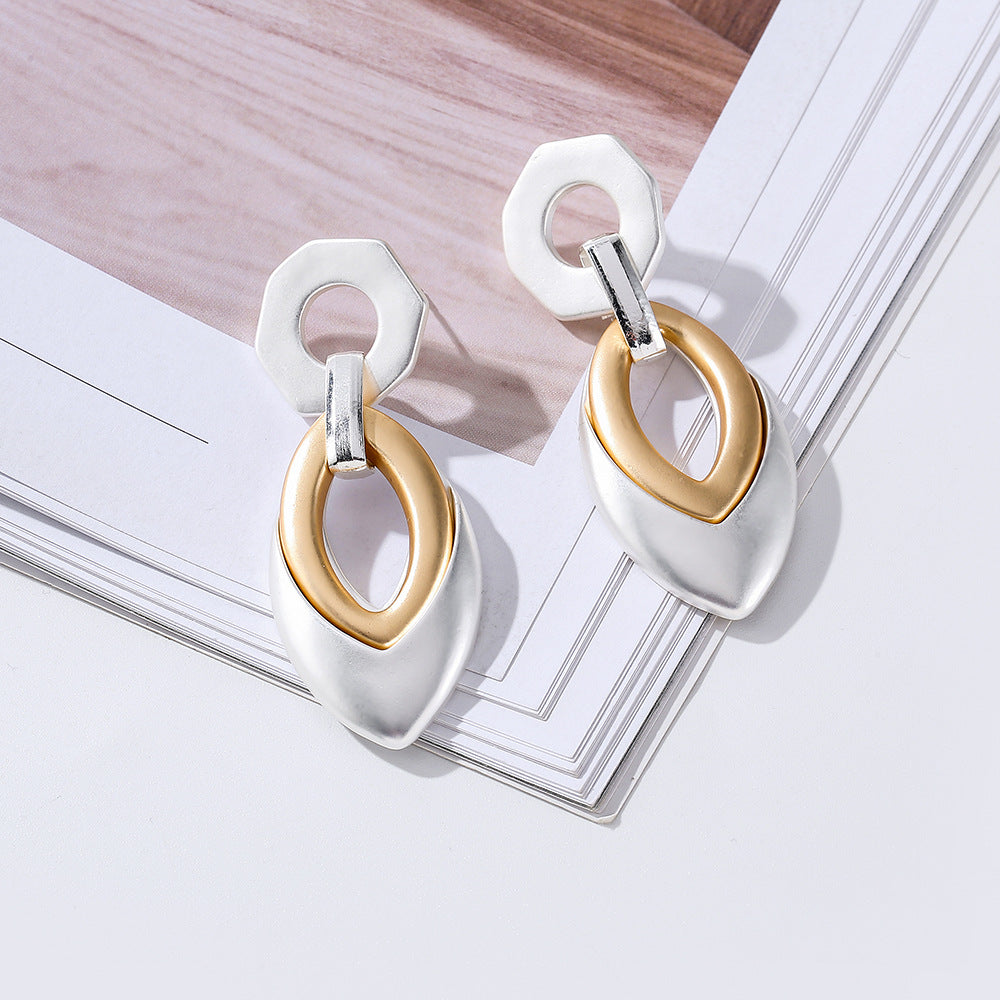 Contemporary Almond Shaped Gold Tone Hoop Earrings - Lightweight Alloy - CIVIBUY