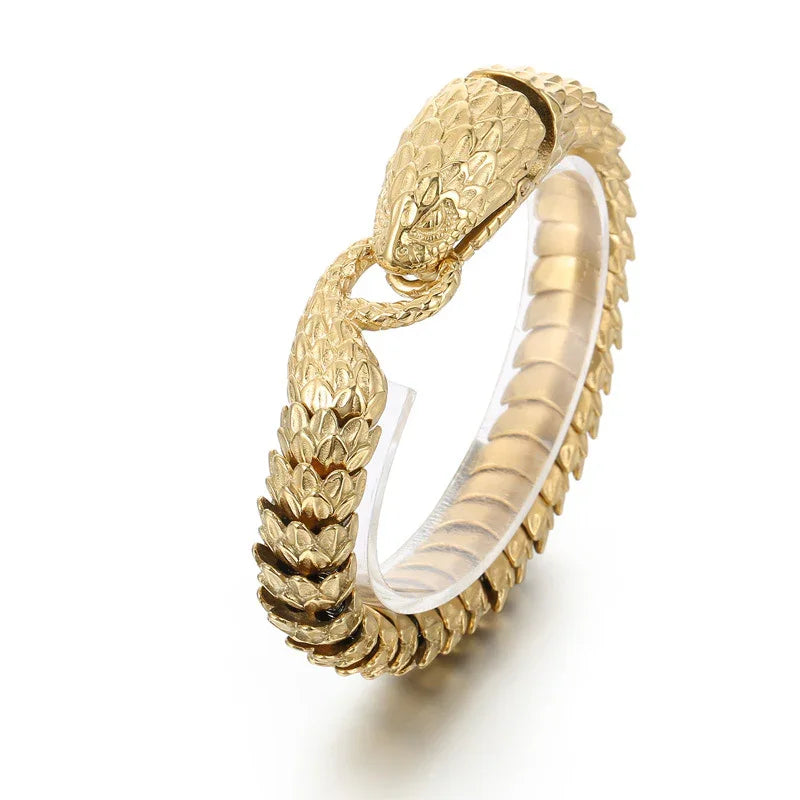 rattlesnake stainless steel heavy bracelet for men biker style bracelet - CIVIBUY