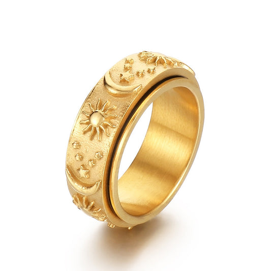 Rotatable sun and moon Ring in Solid 18k Gold for men - CIVIBUY