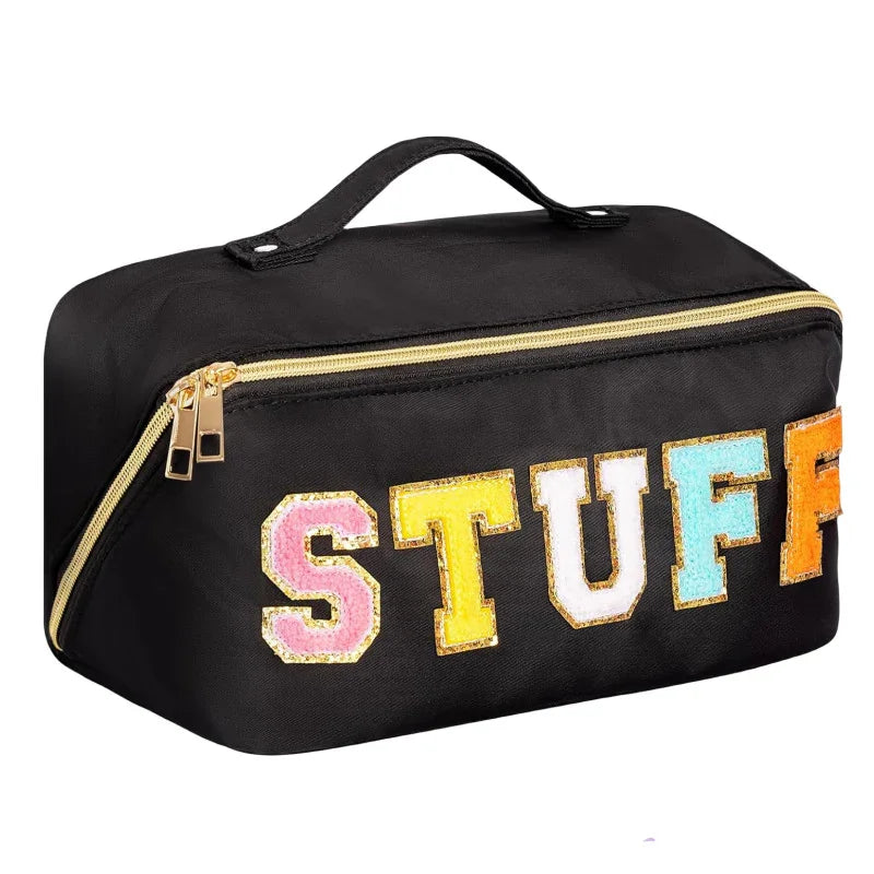 Travel Makeup Bag,Large Capacity Cosmetic Bags for Women,Waterproof Portable Pouch Open Flat Toiletry Bag Make up Organizer with Divider and Handle (pink, Large)) - CIVIBUY