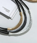 silver Beaded Leather Multi-Strand Bib Collar Necklace Everyday Silver & Leather Necklace - CIVIBUY