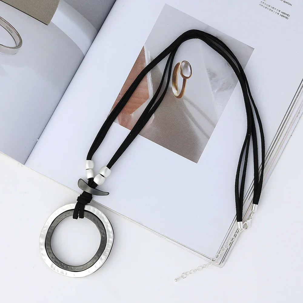 long necklace women boho geometric necklace metal multicolor circles long pendant - CIVIBUY