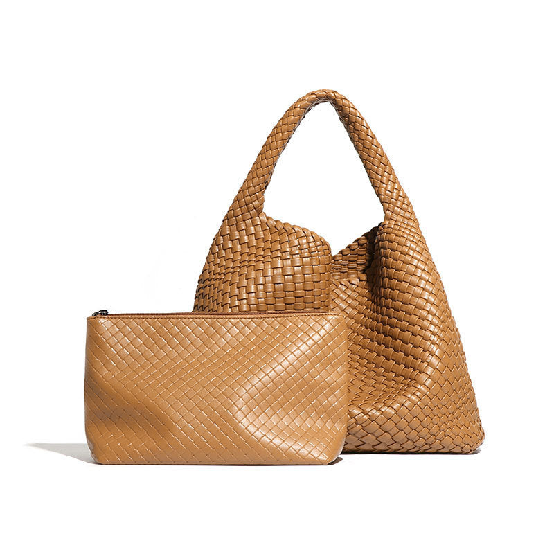 Woven Bag for Women Tote Bag Handbag Purse Retro Handmade Bag Set,Pu leather - CIVIBUY