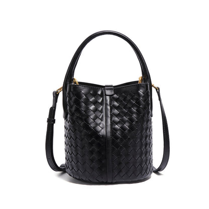 Leather Woven Bucket Bag for Women Leather Handwoven bag Gift for women,Sheep skin