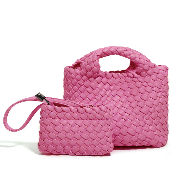 Woven Leather Handbags Woven Pink Bag Top-handle Shoulder Bag